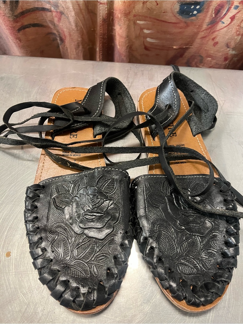 Women's Black Embossed Leather Lace-Up Moccasins